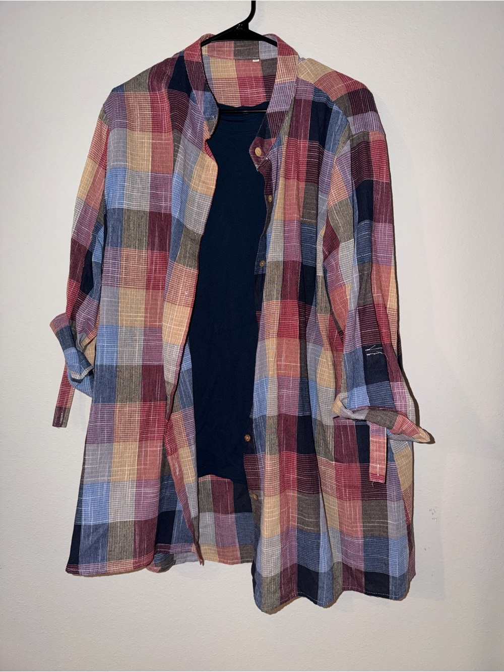 Time and Tru Plaid Button-Down Shirt Jacket - Red, Blue, Tan